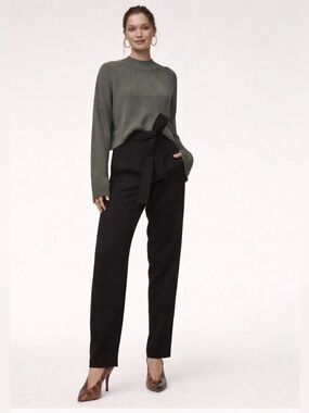 212 Wilfred Jallade Tie Waist Trousers Black High Rise Straight Leg Pants 4 NWT